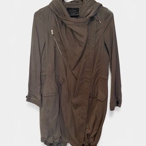 All Saints Portere Parka Green Hooded Asymmetric draped Coat
